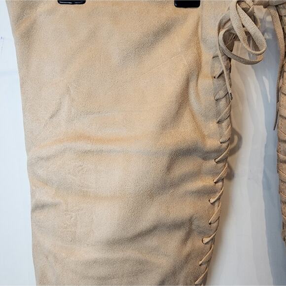 New Beige Pointed Toe Faux Suede Over the Knee High Boots Chunky Size 8.5 - Picture 13 of 13
